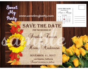 Sunflower Wedding Save the Date, Fall leaves Wedding Save the date,(001w)